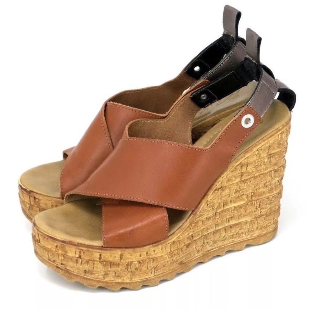 Matisse Ridge Platform Brown Wedge Leather Sandals